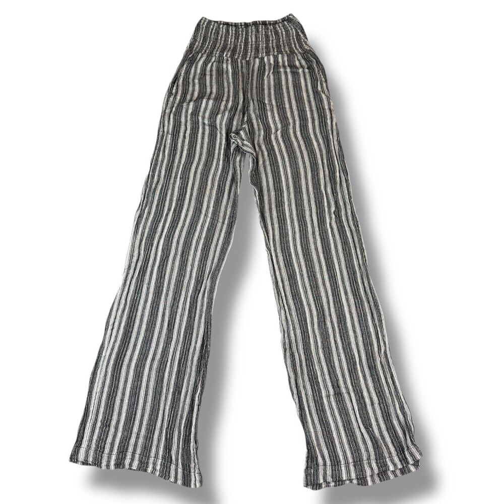 Billabong Grey Striped Flare High Rise Cotton Pants Hippie Boho Surfer Girl Sz S